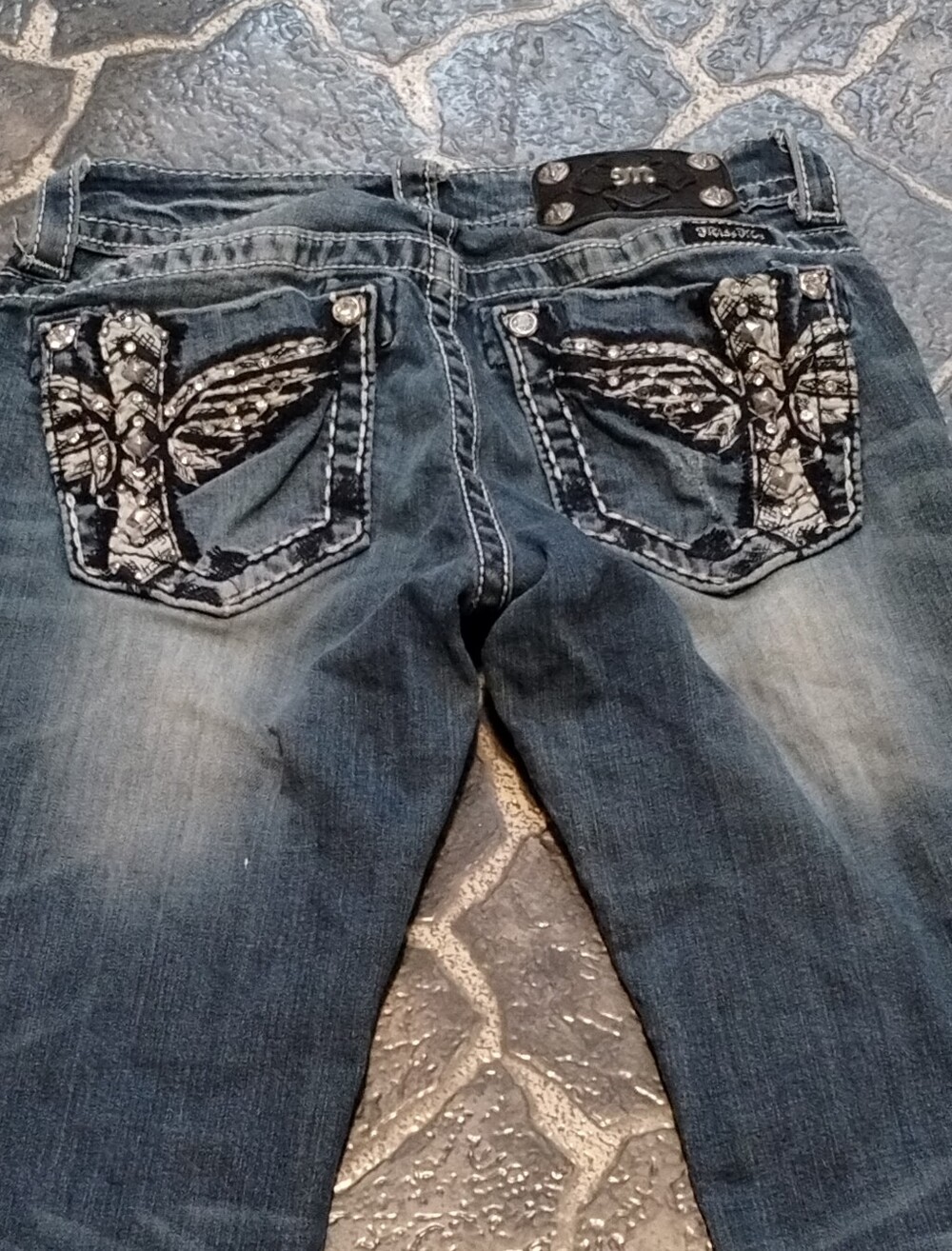 Miss Me Winged Cross Rhinestone Embellished JP5848 Bootcut jeans 25x34 VGE Y2K